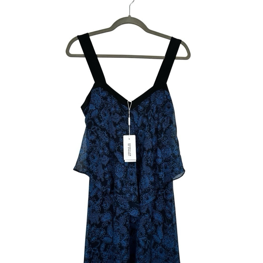 Derek Lam 10 Crosby Blue Floral Silk Asymmetrical Two-Tier Cami Dress Women’s 2 - Picture 5 of 16